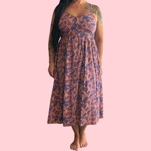 & Other Stories Leaf Print Midi Dress - Blue and Orange